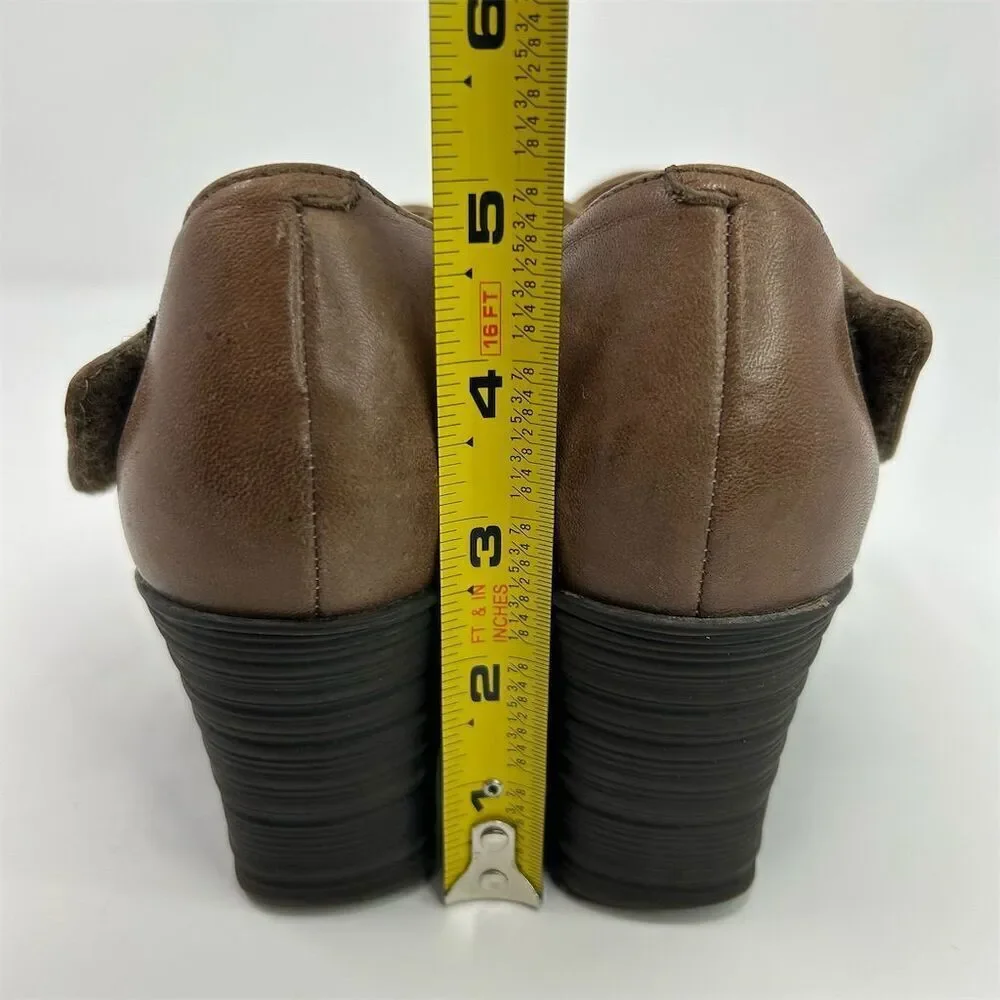 Earth Women's Mary Jane Wedge Shoes Brown Leather Size 7 Casual Comfort